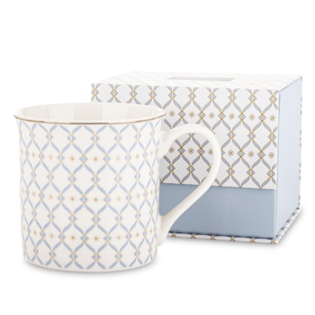 Kubek porcelanowy w pudełku 12,5x9x9 cm MAGLIA 380 ml biały z błękitnym wzorem