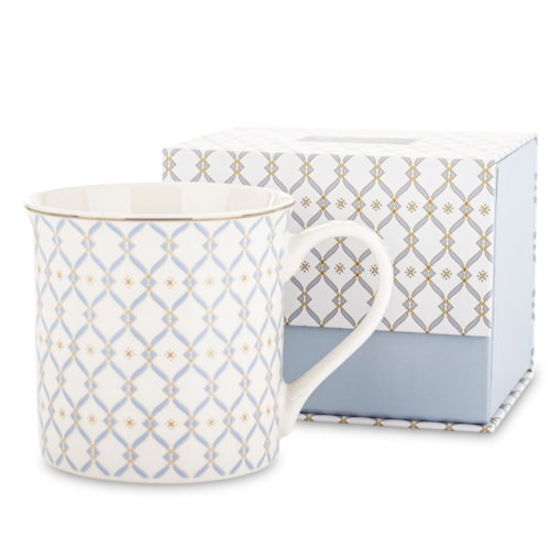Kubek porcelanowy w pudełku 12,5x9x9 cm MAGLIA 380 ml biały z błękitnym wzorem