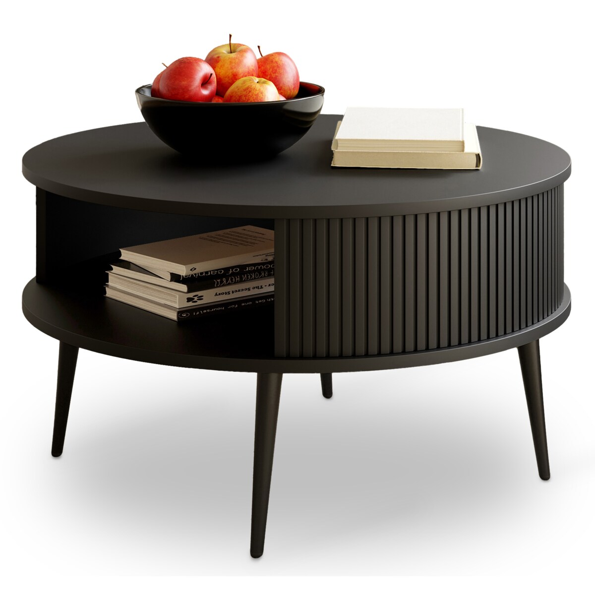 Stolik Kawowy CZARNY Lamele Okrągły VERLO 76 cm Loft Nowoczesny PREMIUM