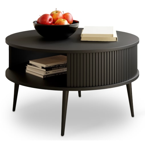 Stolik Kawowy CZARNY Lamele Okrągły VERLO 76 cm Loft Nowoczesny PREMIUM