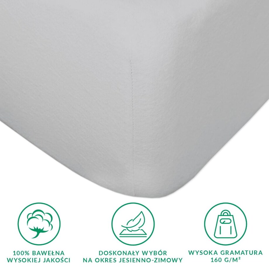 Prześcieradło flanela z gumką 90x200 kolor popiel