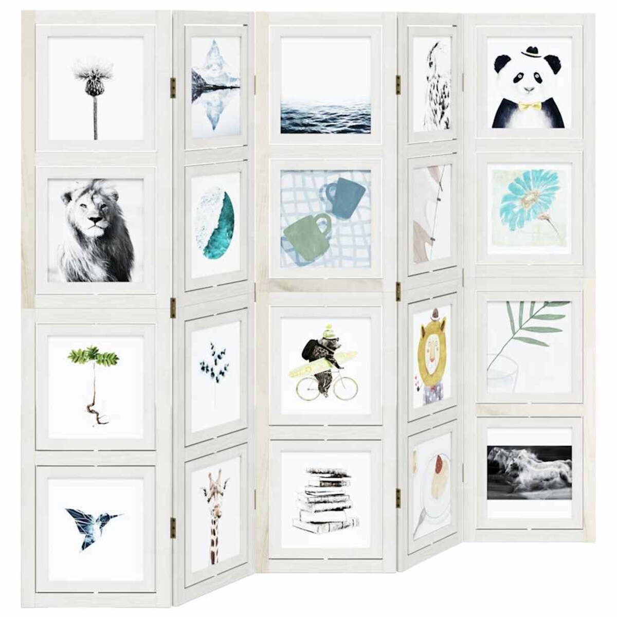 vidaXL Parawan pokojowy, 5-panelowy, biały, lite drewno paulowni