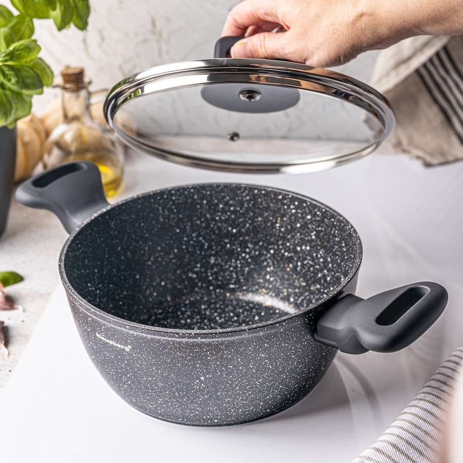 Garnek z powłoką marmurową czarny indukcja gaz 20cm 2.3L KLAUSBERG