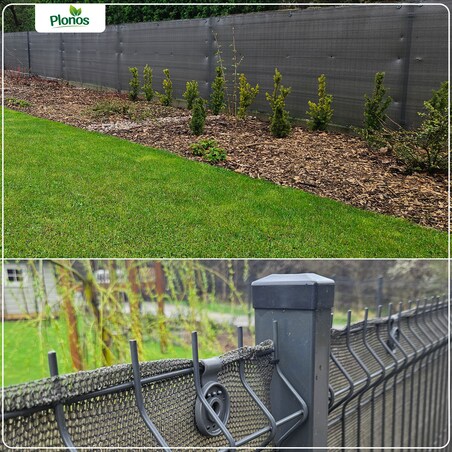 Siatka cieniująca Plonos 1,5x25m maskująca mata na płot ogrodzenie osłona szara 90% + UV