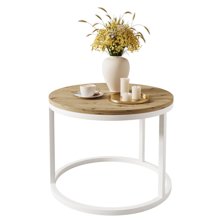 Okrągły stolik kawowy CIRI biały dąb artisan
