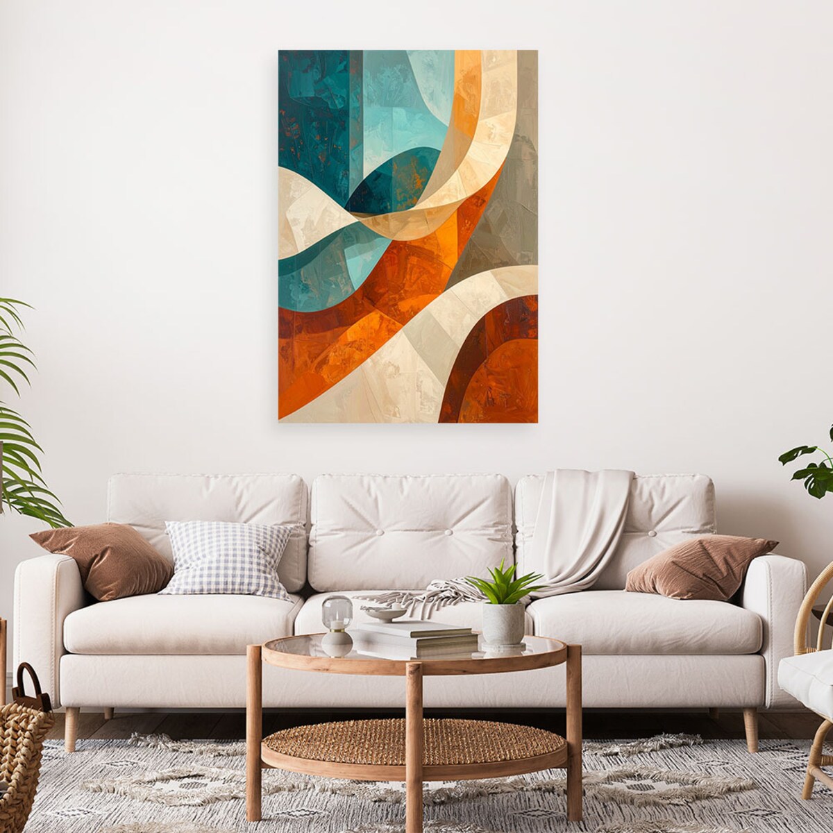 Obraz do salonu sypialni biura loftu, Abstrakcja linie kształty beżowy turkusowy