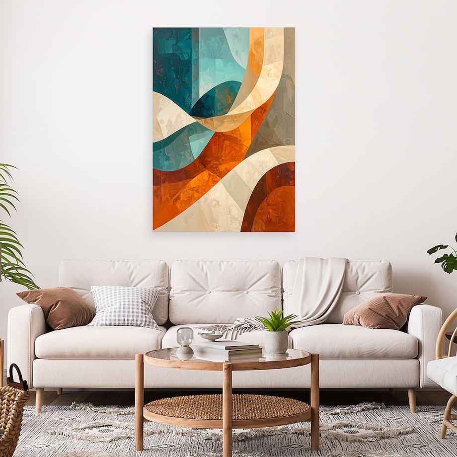 Obraz do salonu sypialni biura loftu, Abstrakcja linie kształty beżowy turkusowy