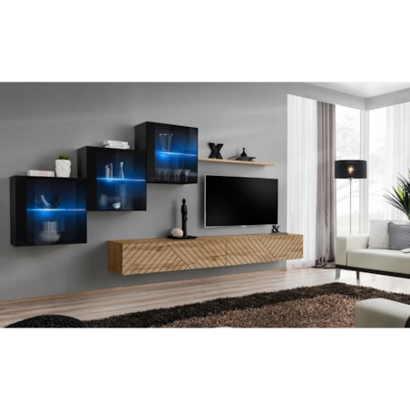 Meblościanka SWITCH LAMEL XX czarna/dąb wotan