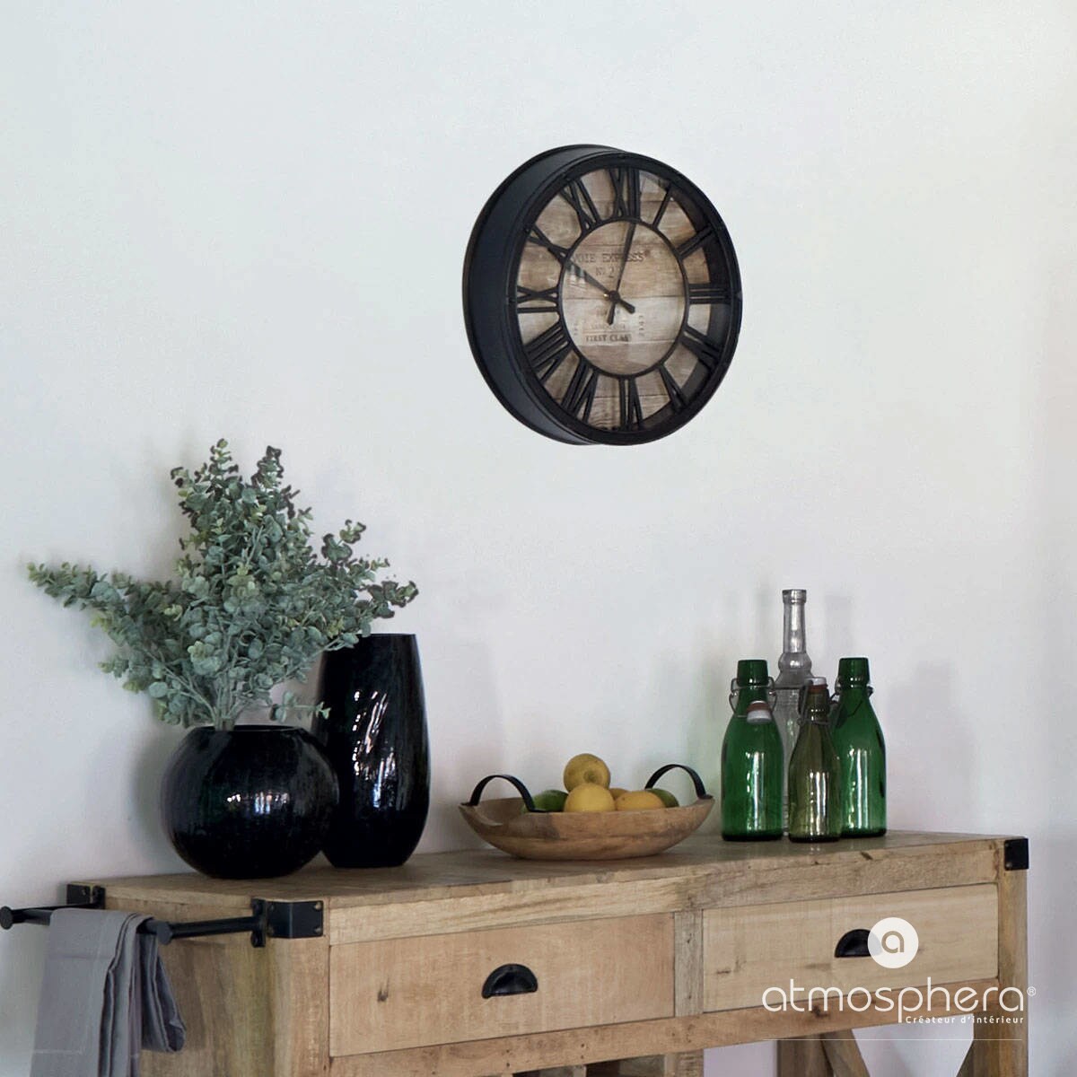 Zegar ścienny Vintage Ø 39 cm, wskazówkowy, okrągły, rzymskie cyfry