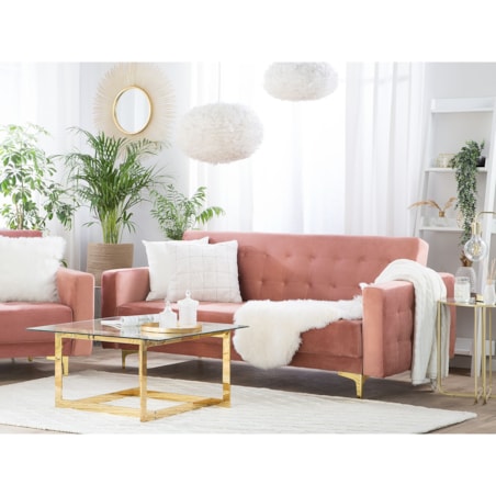 Sofa rozkładana welurowa różowa ABERDEEN