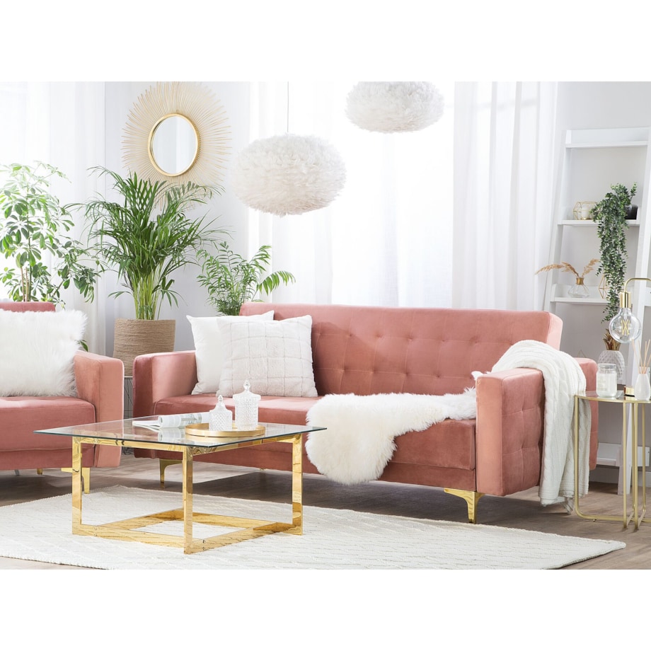 Sofa rozkładana welurowa różowa ABERDEEN