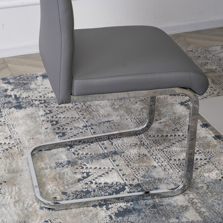 Krzesło Tapicerowane Jadalni Kuchni Salonu Na Płozach Szare Ekoskóra LOCA