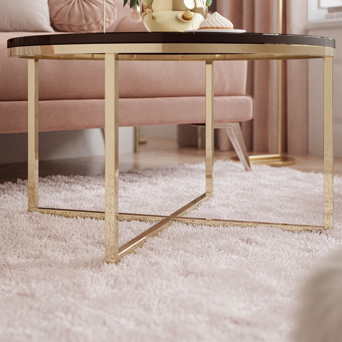 Okrągły stolik kawowy CIRI-X złoty chrom czarny połysk