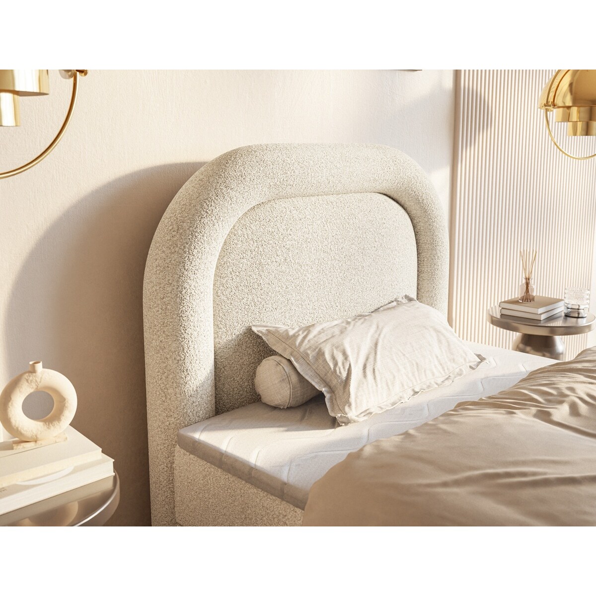 Łóżko kontynentalne BELLA z materacem, tkanina baranek- kremowe