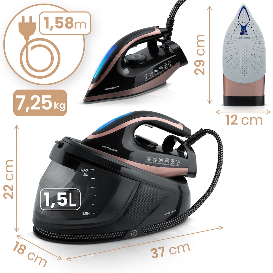 Stacja parowa generator pary żelazko 3000W ceramiczna powłoka Berdsen 333400