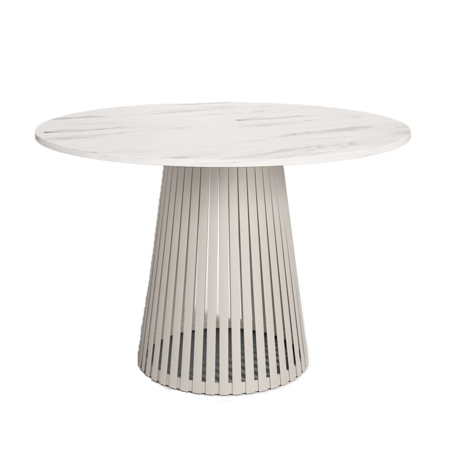 Stół VIV z lamelami do salonu, blat 110cm marmur jasny -podstawa kaszmirowa