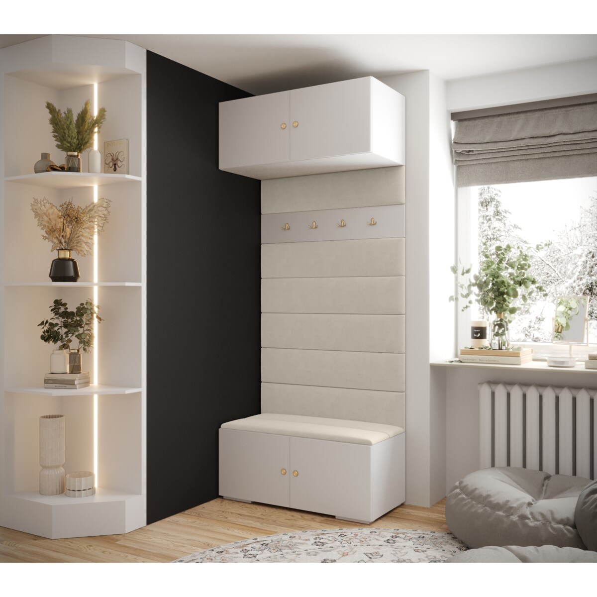 Garderoba do przedpokoju INOVA 2 biały+złoty+manila02