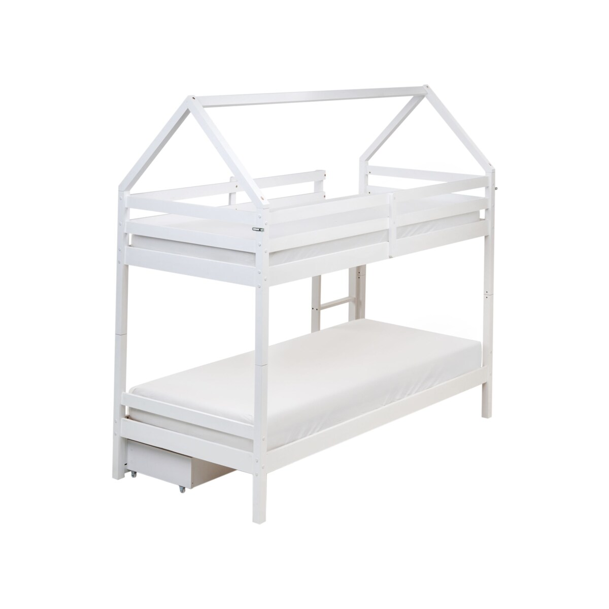 Łóżko piętrowe z szufladami Domek Drewno sosnowe TERNAS 90 x 200 cm ze schowkiem Biały