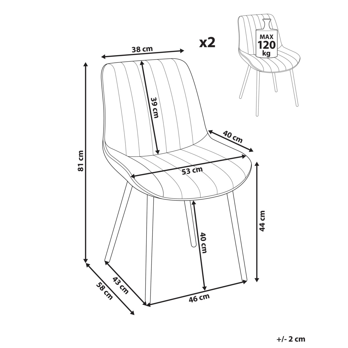 Zestaw 2 krzeseł do jadalni DUBROVNIK Welur Jasnobeżowy