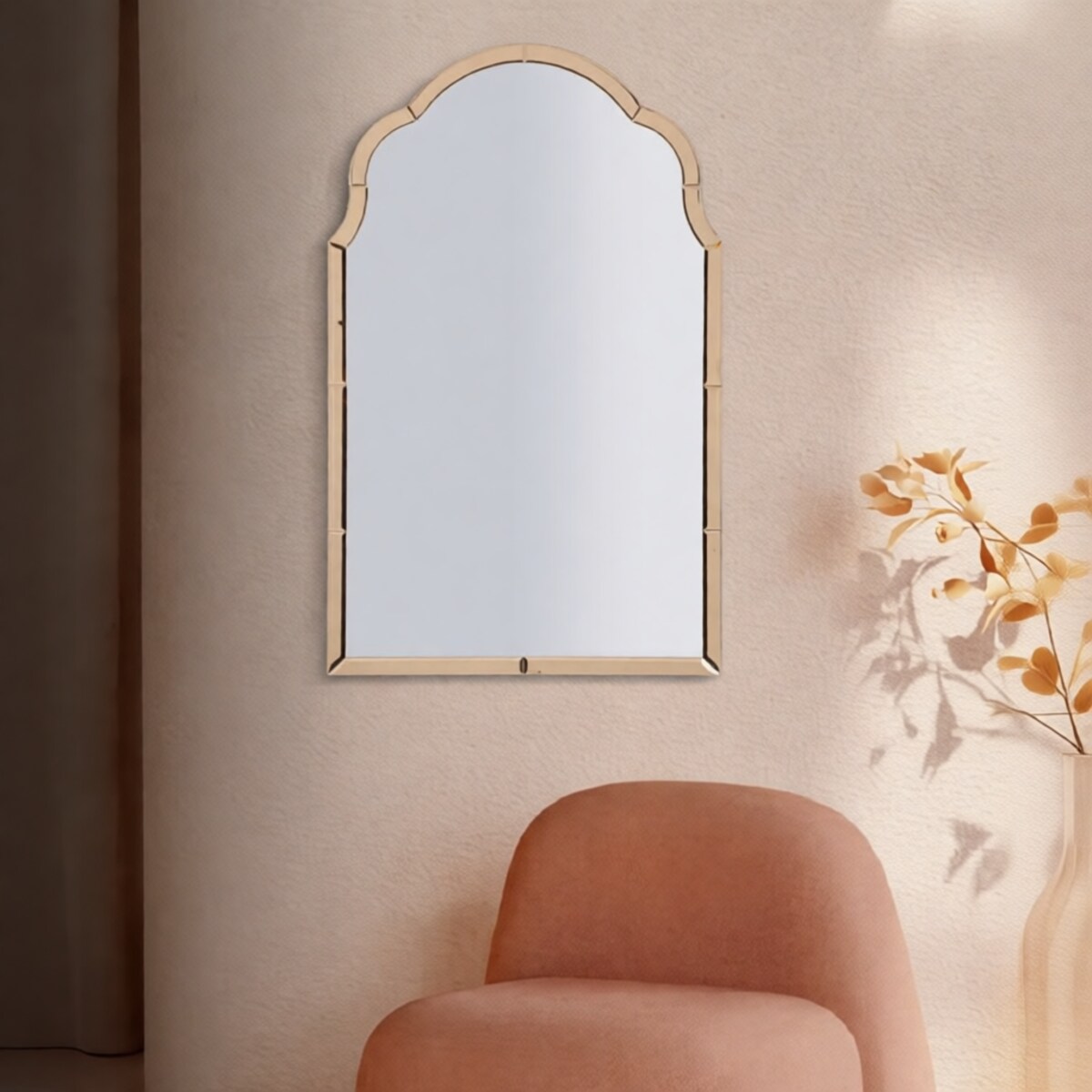 Lustro ścienne Tangier, kolor różowy, płyta MDF i szkło, 62 x 1 x 100 cm, do salonu i przedpokoju, Mauro Ferretti
