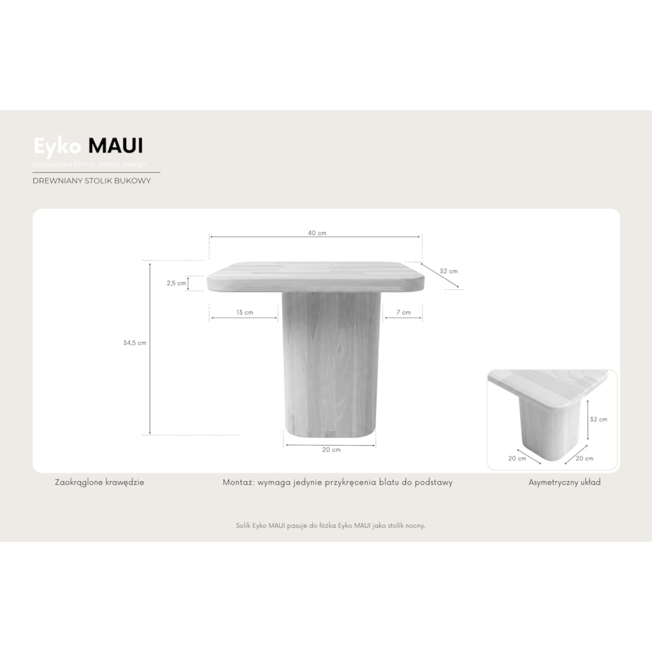 Szafka nocna drewniana bukowa Eyko MAUI / kolor naturalny