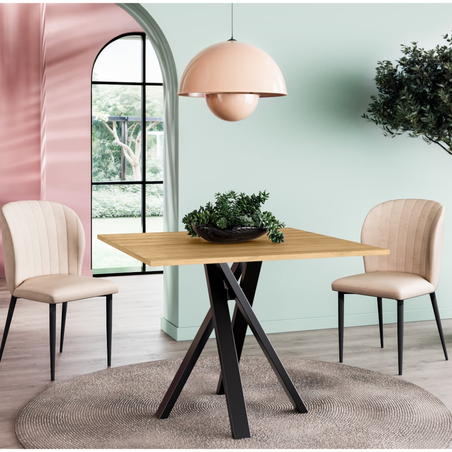 Kwadratowy stół IGO 90x90 nierozkładany z metalową podstawą-dąb craft złoty