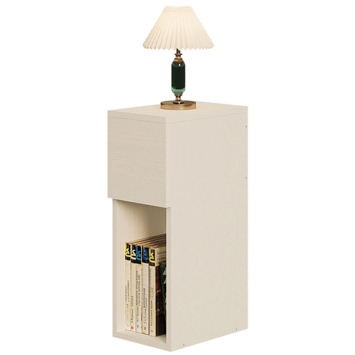 Szafka nocna biała z szufladą stolik z półką nowoczesny loft sypialni