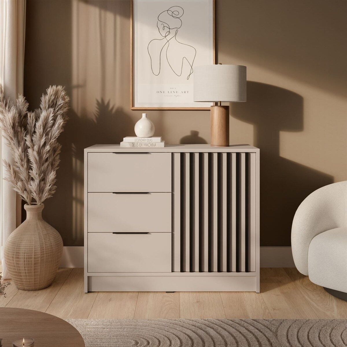 Komoda NELA 1D3S z lamelami, kaszmir + czarny