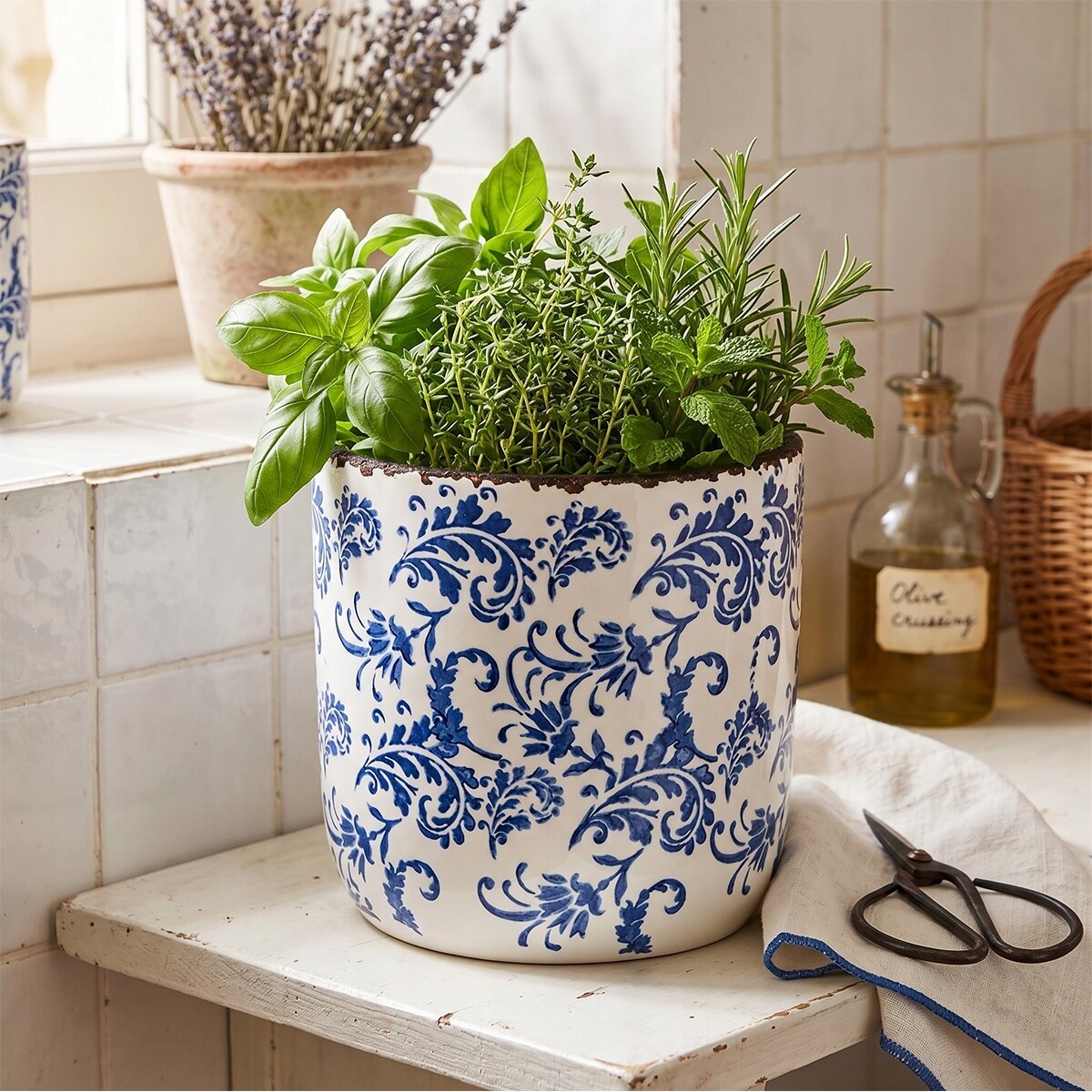 DONICZKA CERAMICZNA 23cm DUŻA NA BALKON TARAS KWIATY BONSAI BIAŁA OSŁONKA