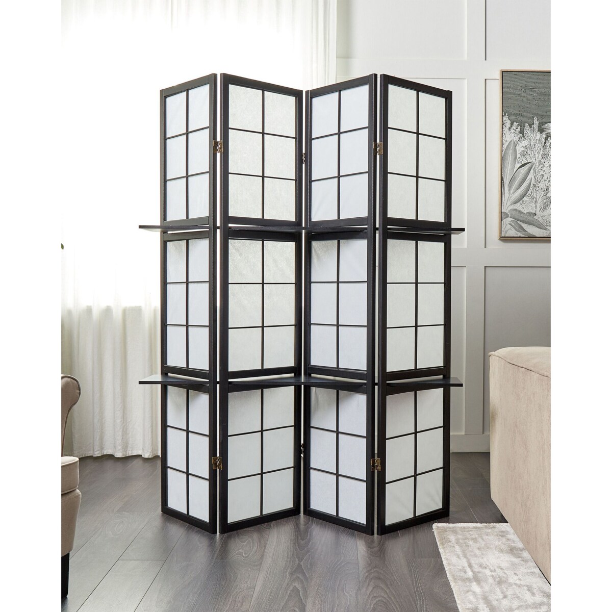 4-panelowy składany parawan pokojowy drewniany 170 x 120 cm czarny GOMAGOI