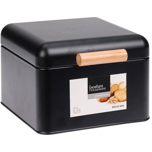 Metalowy chlebak z drewnianym uchwytem, 22 x 20 x 14 cm