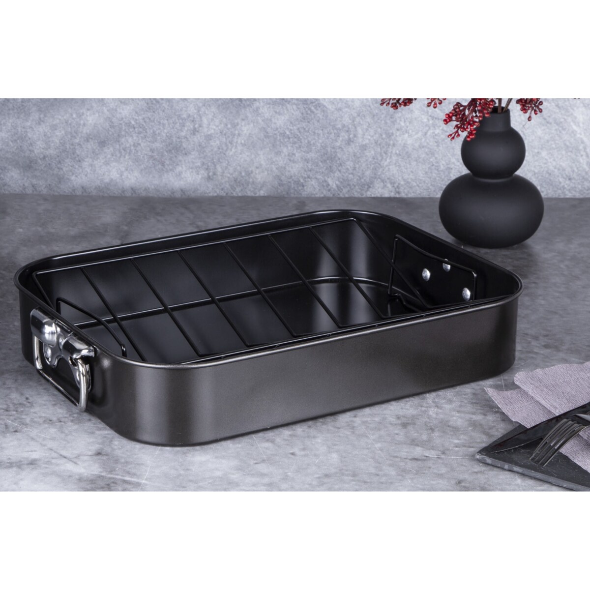 Brytfanna do pieczenia z rusztem 41.5x32cm BERLINGER HAUS Shiny Black