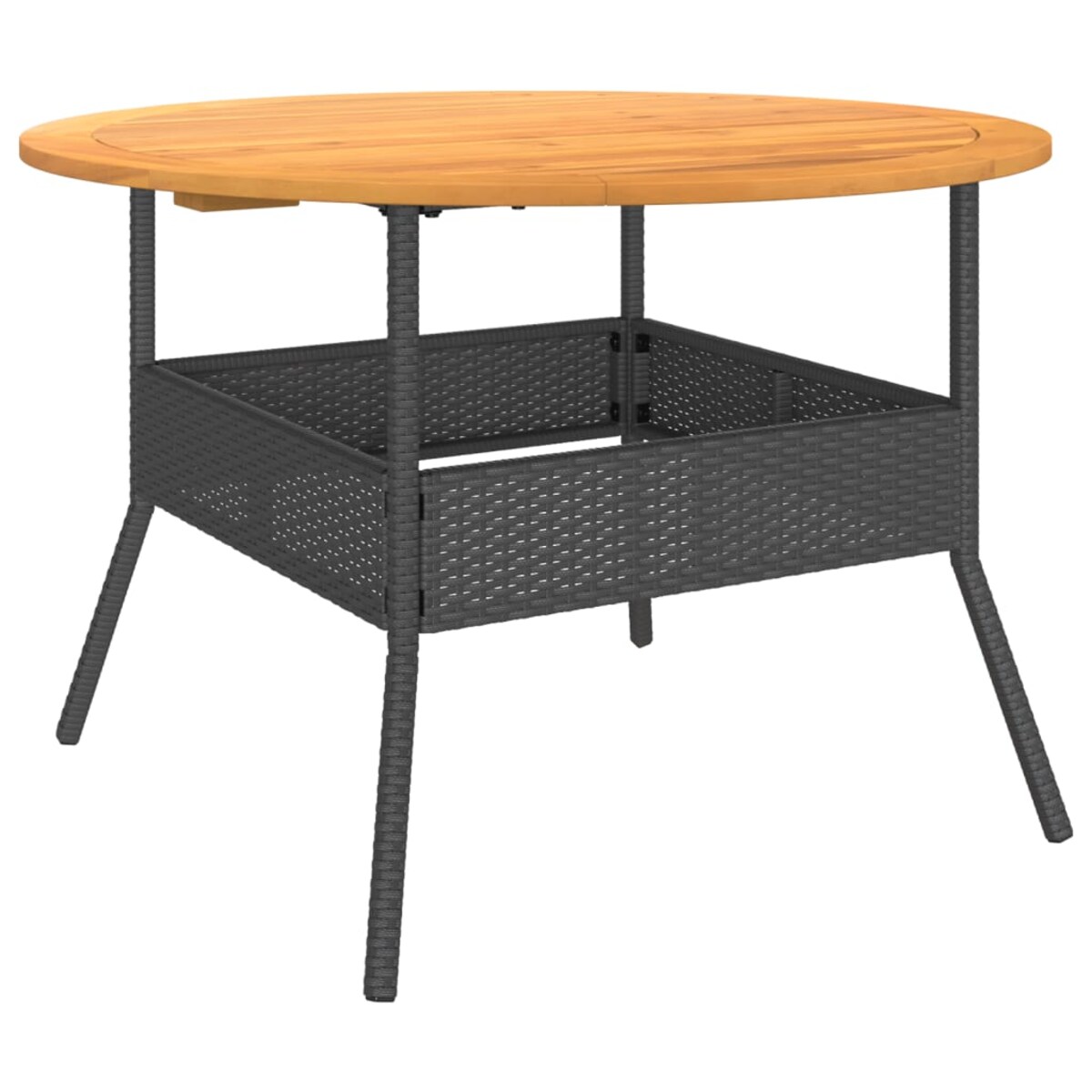 vidaXL Stół ogrodowy z akacjowym blatem, czarny, Ø110x71 cm, rattan PE