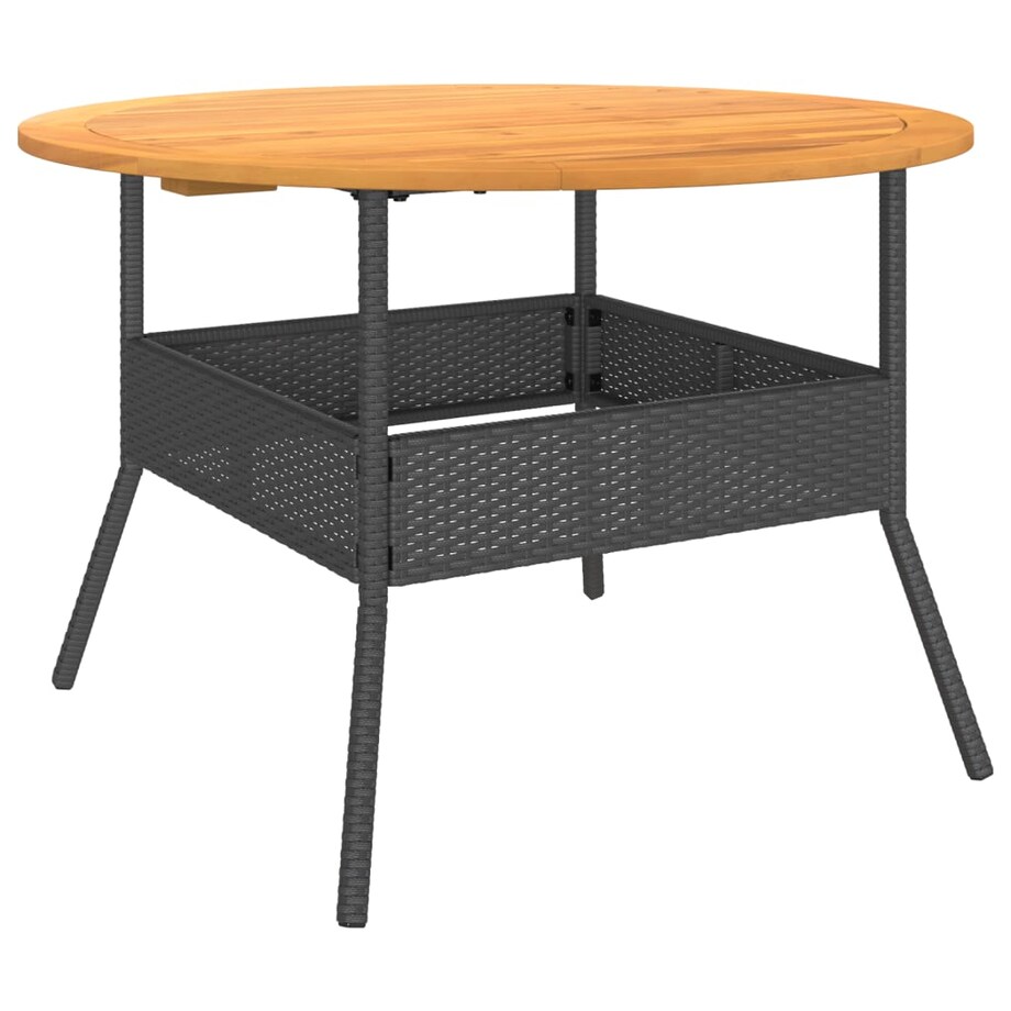 vidaXL Stół ogrodowy z akacjowym blatem, czarny, Ø110x71 cm, rattan PE