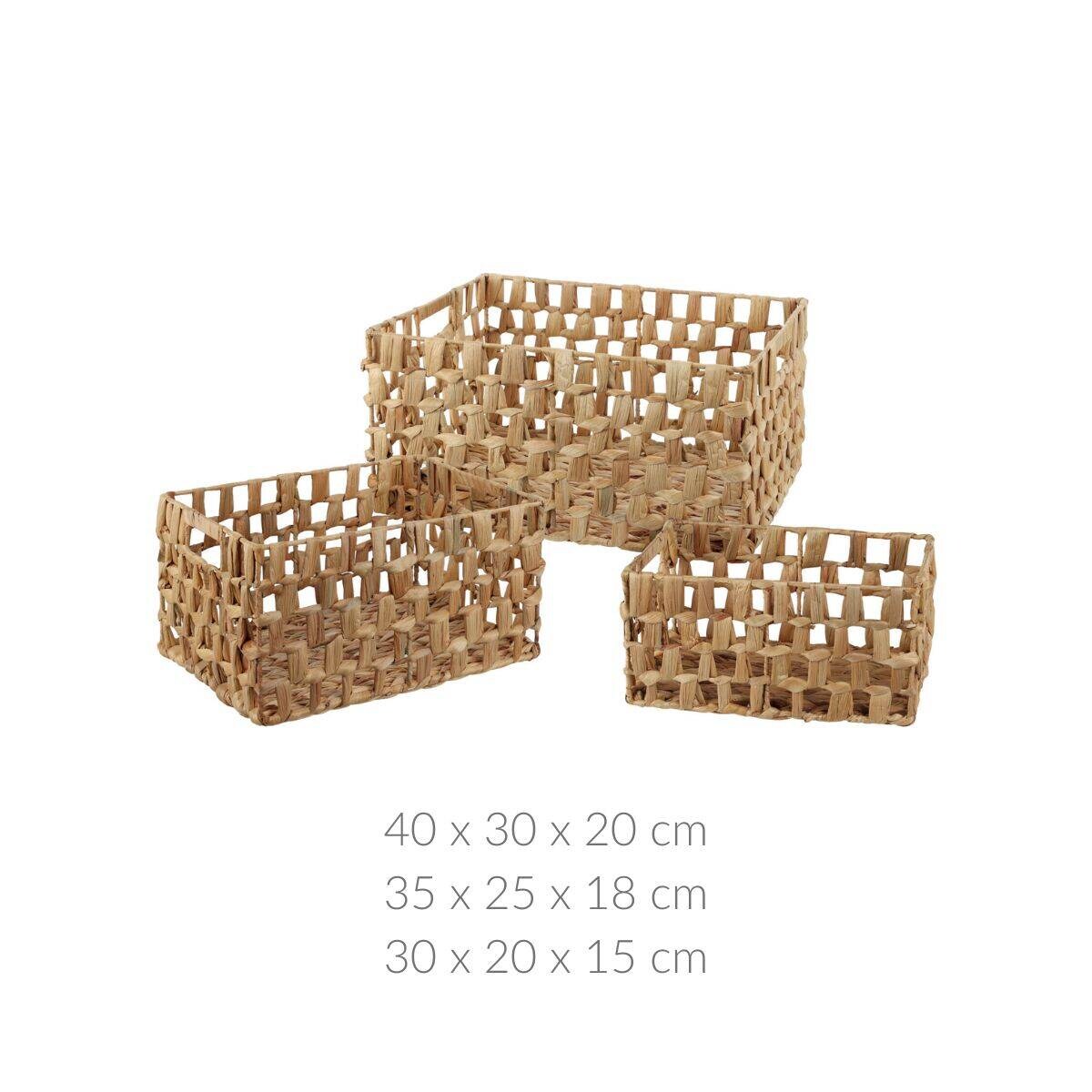 Kosze do przechowywania, plecionka z hiacyntu morskiego, prostokątne, 3 sztuki