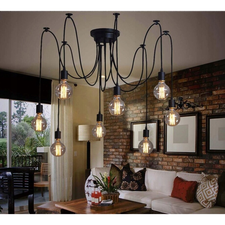 Lampa Sufitowa Wisząca Żyrandol Pająk 10 E27 Black