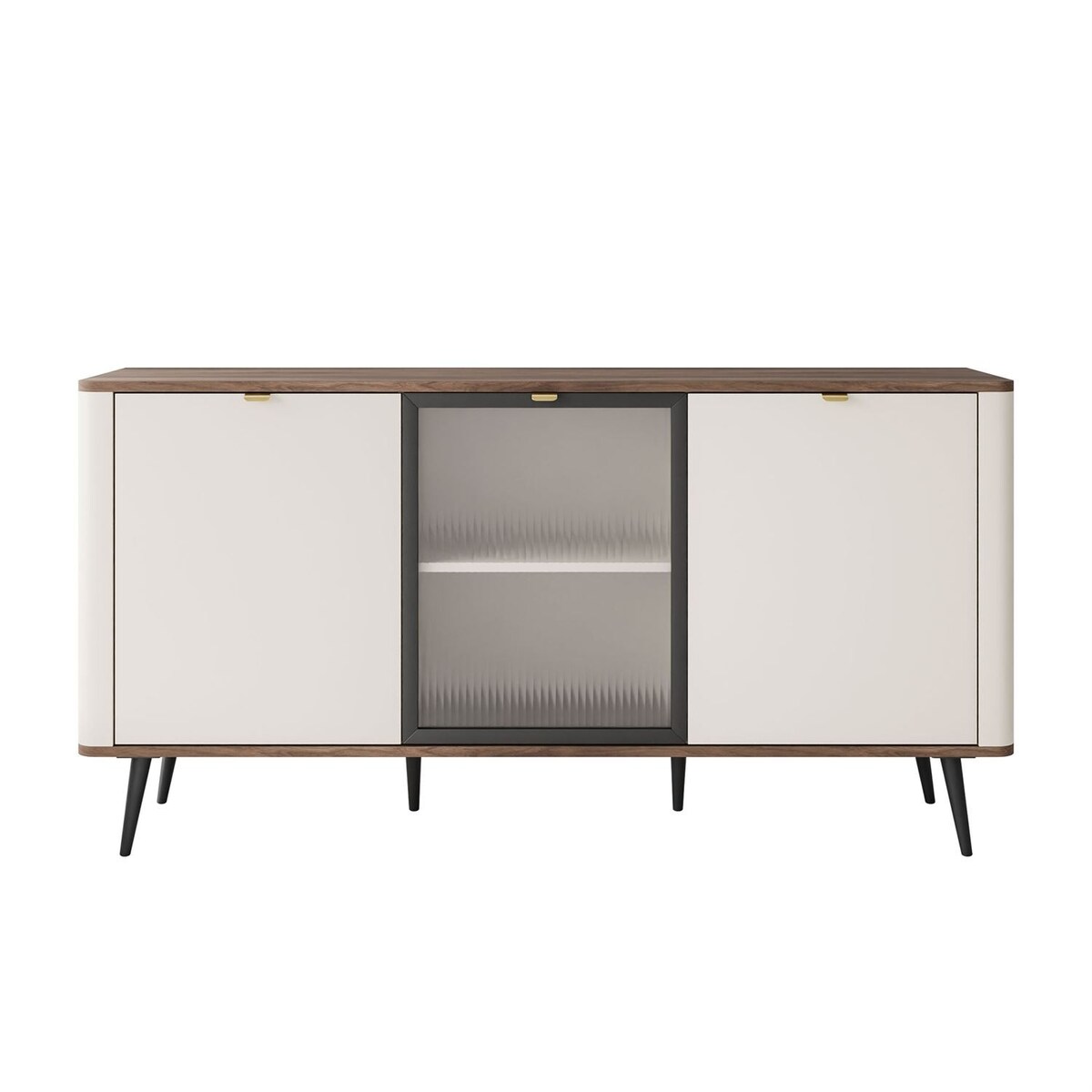 Komoda na nóżkach AUTUMN 2D1W z przeszklonym frontem, kaszmir / orzech
