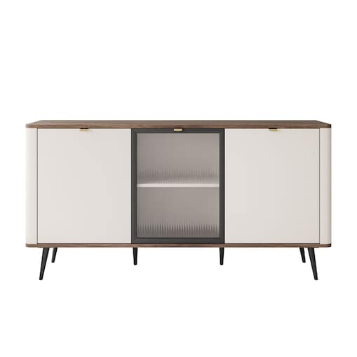 Komoda na nóżkach AUTUMN 2D1W z przeszklonym frontem, kaszmir / orzech