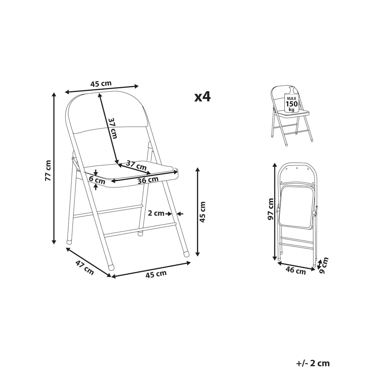 Zestaw 4 krzeseł składanych czarny SPARKS