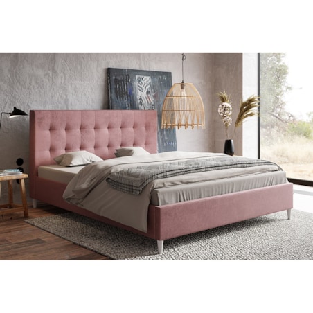 Łóżko tapicerowane 120x200 LUXO 4 na drewnianych nogach- różowe