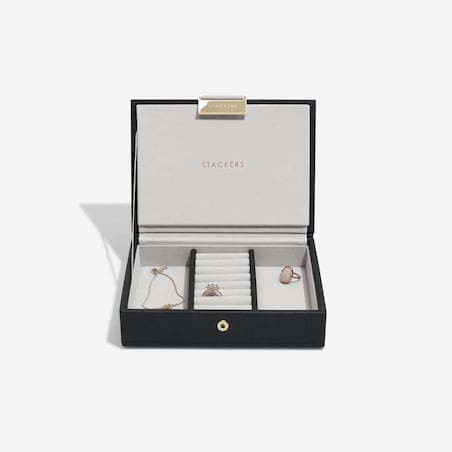 Szkatułka na biżuterię Stackers mini czarna velvet z pokrywką