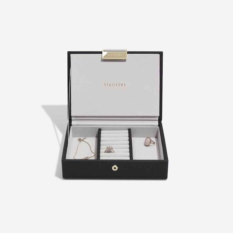 Szkatułka na biżuterię Stackers mini czarna velvet z pokrywką