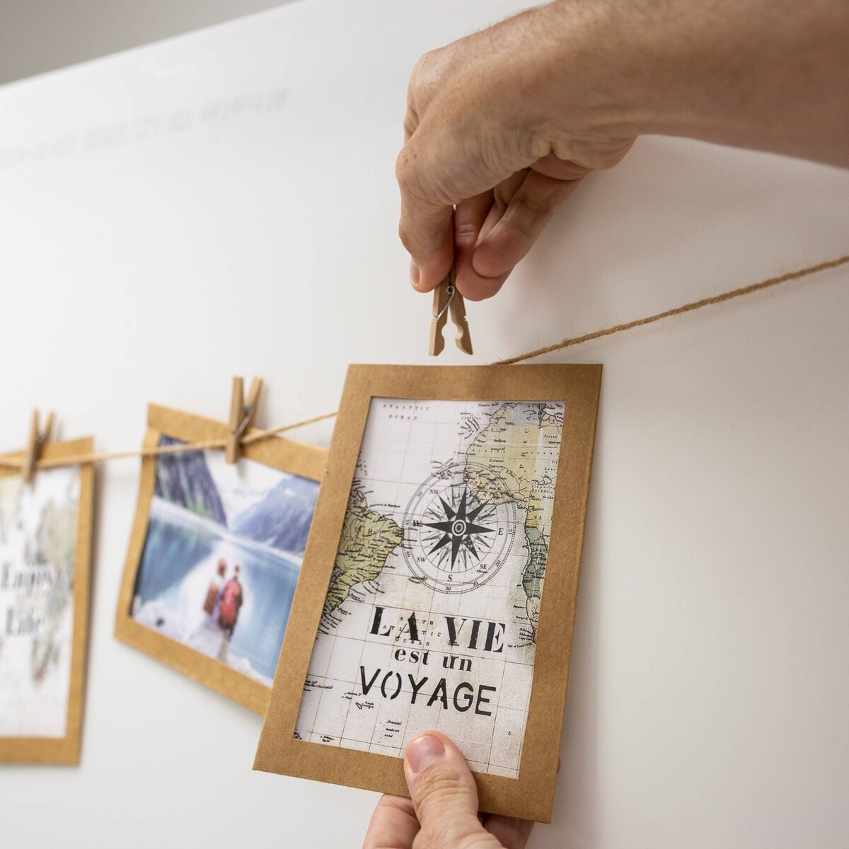 Ramki na zdjęcia 10x15cm, sznur z klamerkami