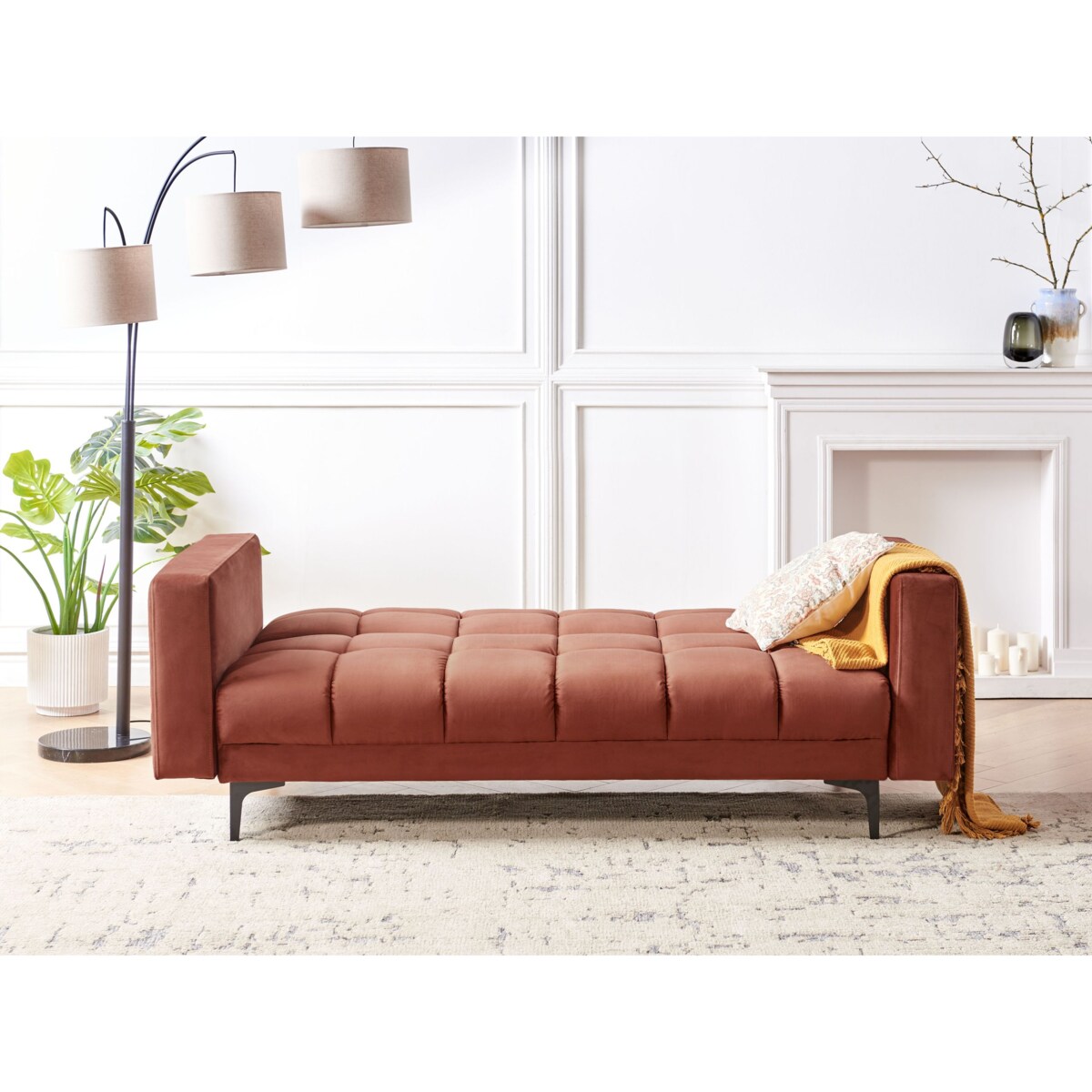 Sofa rozkładana welurowa czerwona ALNES