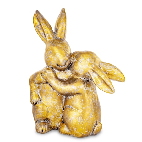 Dekoracja - figurka 2 złote przytulone króliczki 24x19,5x10 cm BRAKUMI-2