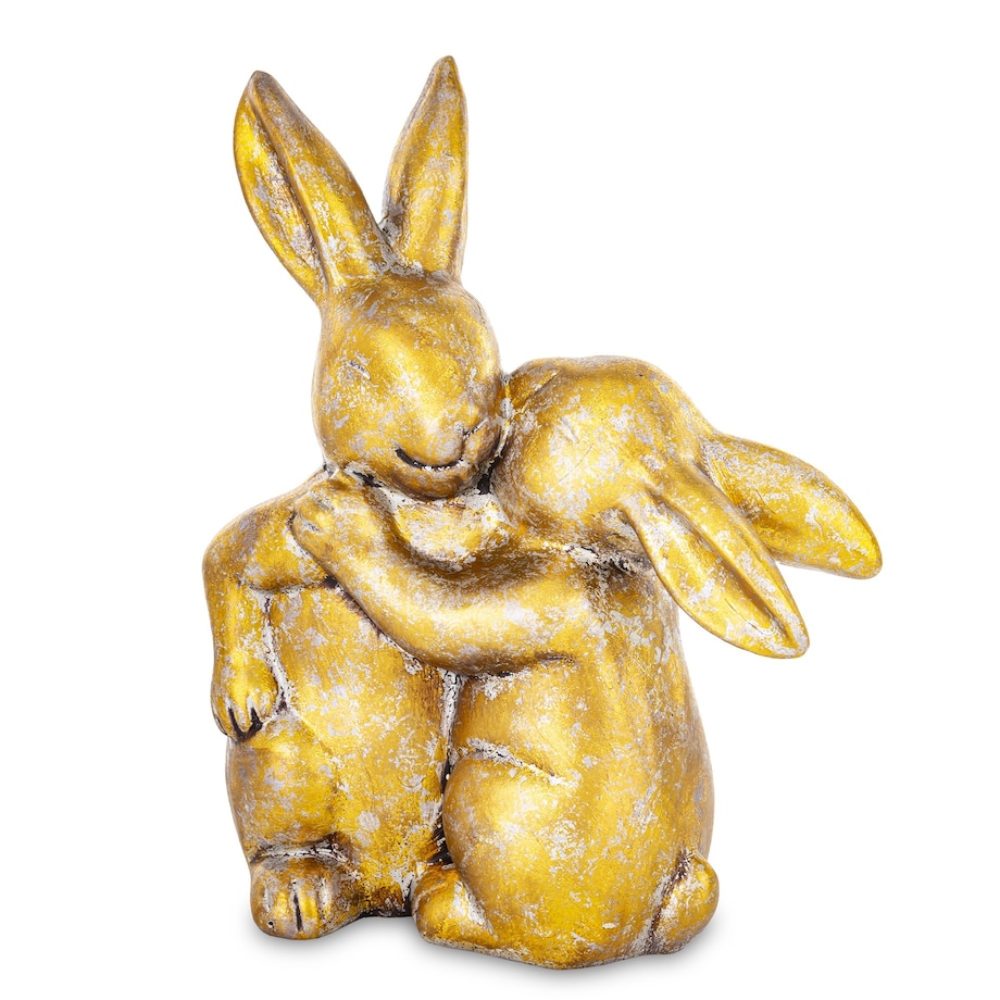 Dekoracja - figurka 2 złote przytulone króliczki 24x19,5x10 cm BRAKUMI-2