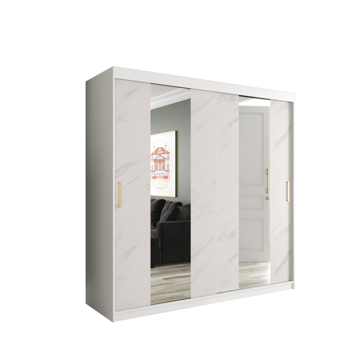 Szafa przesuwna Garderoba MARMUR POLE 200 gł. 62 biały