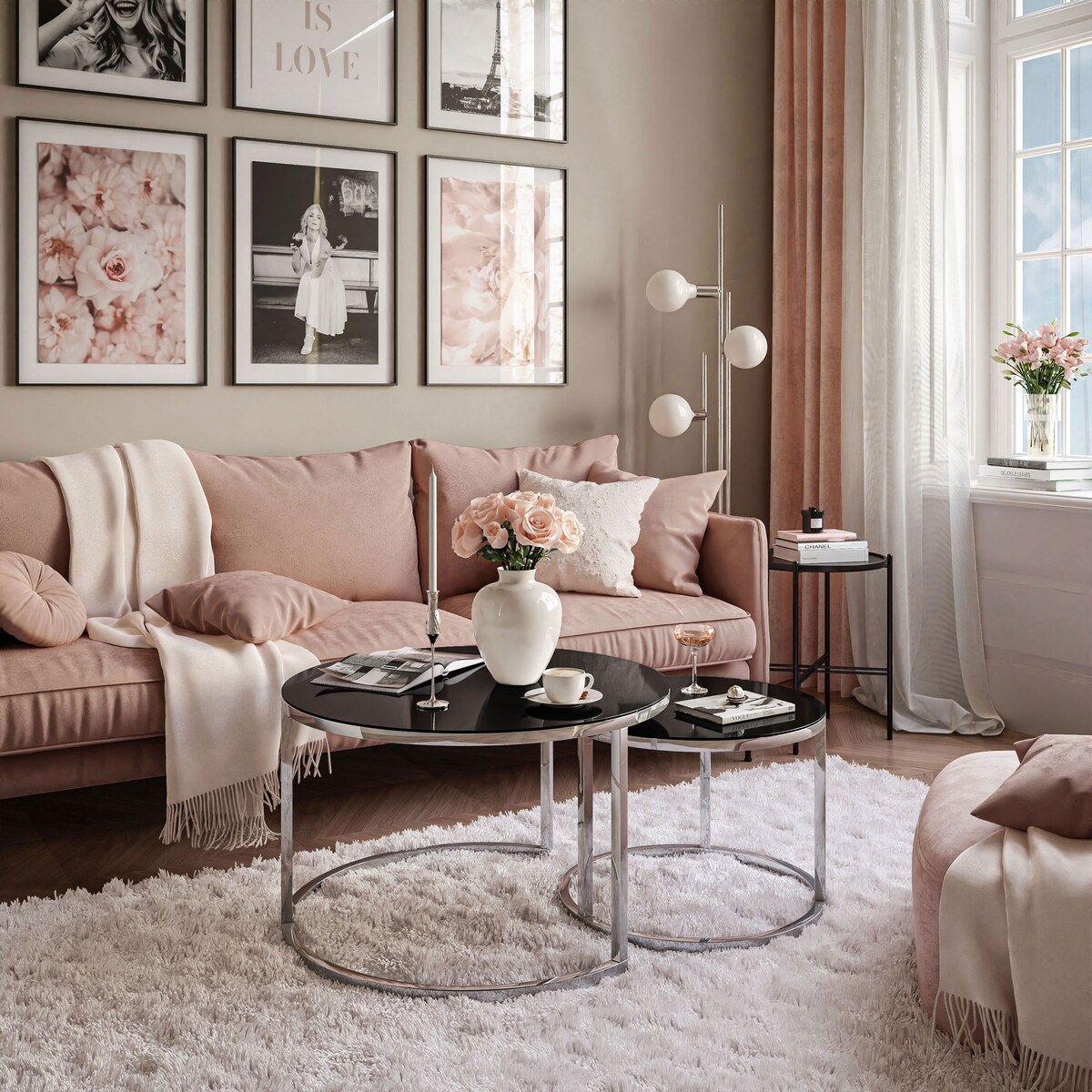 Stolik kawowy CIRI 2w1 chrom czarne szkło