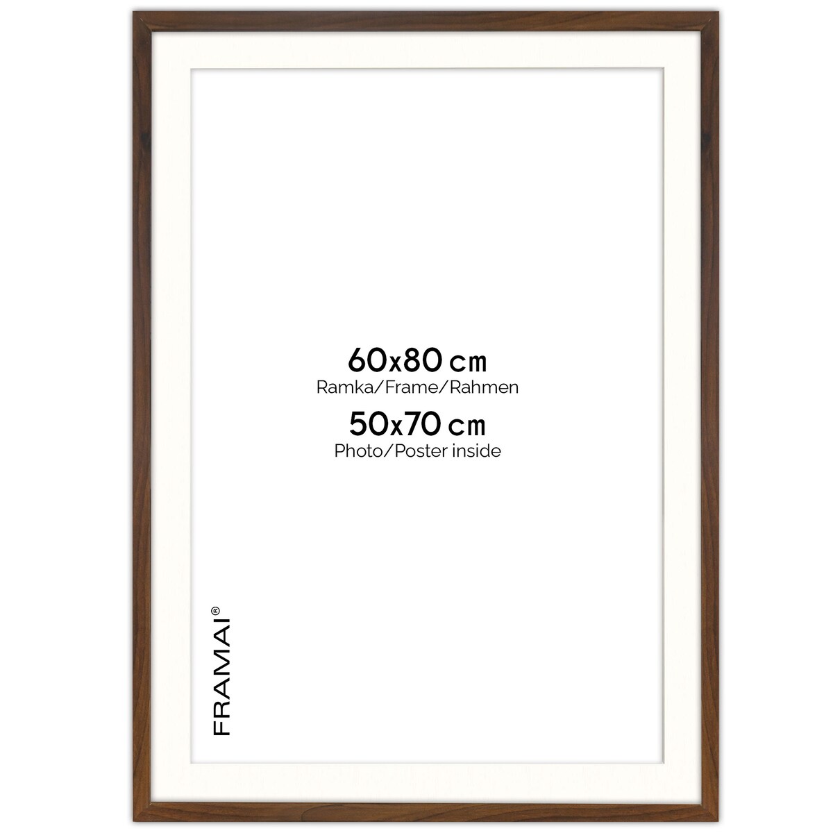 Ramka na zdjęcia z passe partout ramka 60x80 cm z okienkiem passe partout na zdjęcie 50x70 cm kolor brązowy FRAMAI®