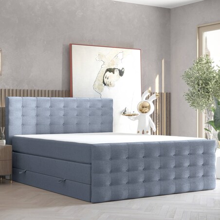 Łóżko kontynentalne STATE 180x200 z pojemnikiem, Niebieskoszary, tkanina Megan 360